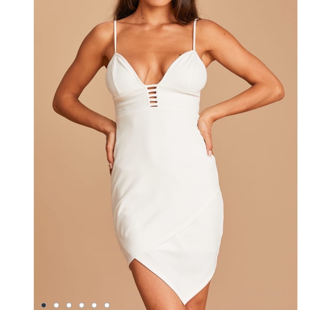 White Asymmetrical Bodycon Mini Dress - Picture 2 of 6